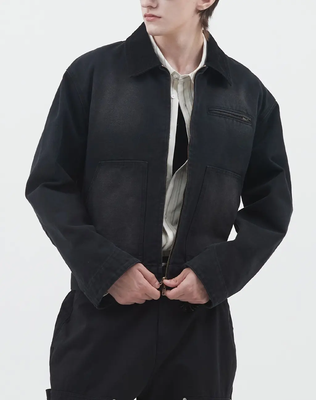 Washed Canvas Work Jacket [Black]
