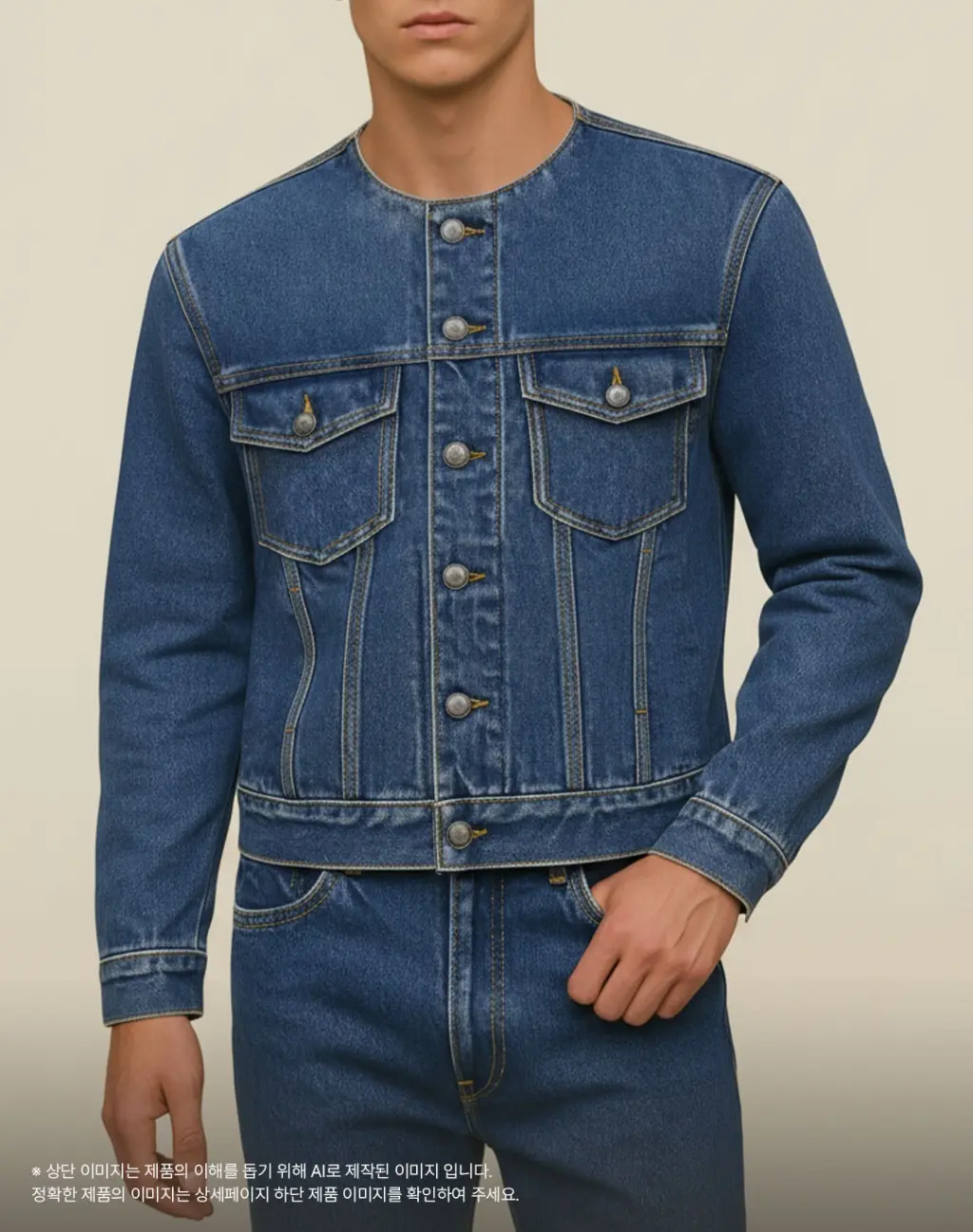 A301 Non-Collar Trucker Jacket [Blue]