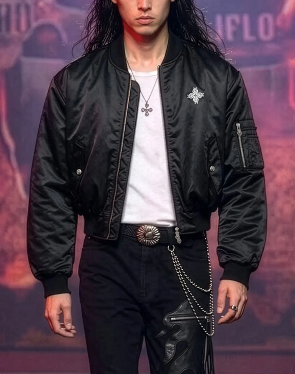 Born To Be Embroidered Crop MA-1 Jacket [Black]