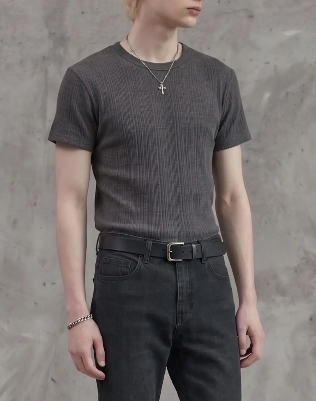 Ribbed Muscle Fit Short Sleeve T-Shirt [Charcoal]