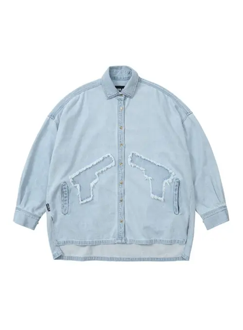 Gun Oversized Washed Denim Shirt [Sky Blue]