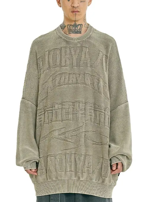[PBA] Five AJO Logos Washed Sweater [KHAKI]