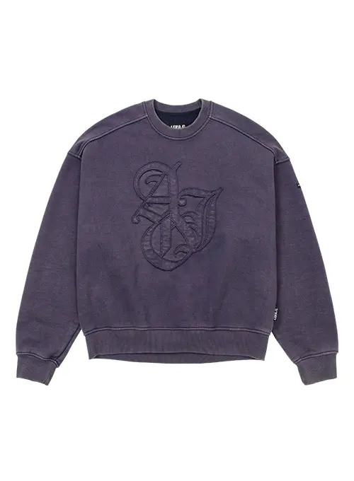 Sporty Logo Applique Washed Sweatshirt [NAVY]