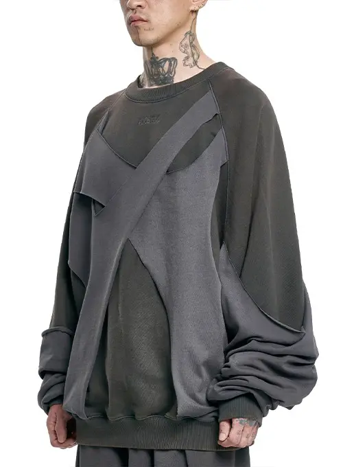 Paneled Washed Sweatshirt [CHARCOAL]