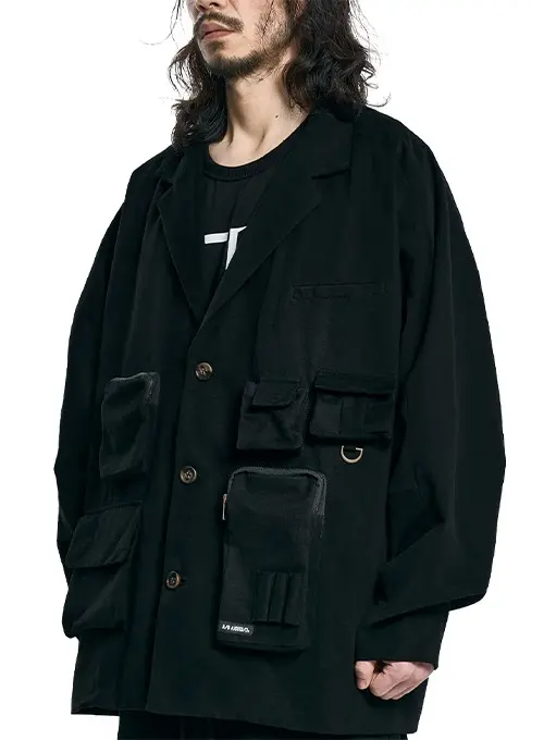 Multi Pocket Batwing Jacket [BLACK]