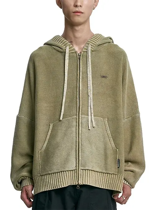 [PBA] Five AJO Logos Washed Zip-Up Hoodie [LIGHT KHAKI]