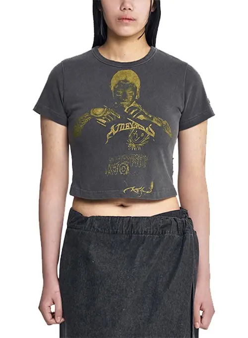 Pseudo Knight Cropped T-Shirt [Charcoal]