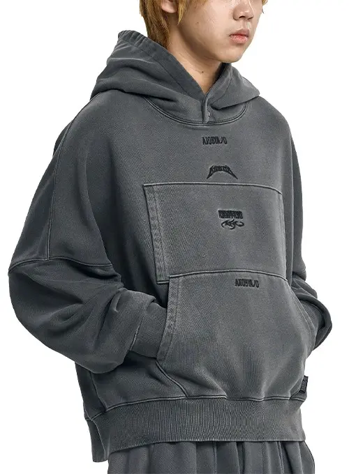 Dual Pocket Washed Hoodie [CHARCOAL]