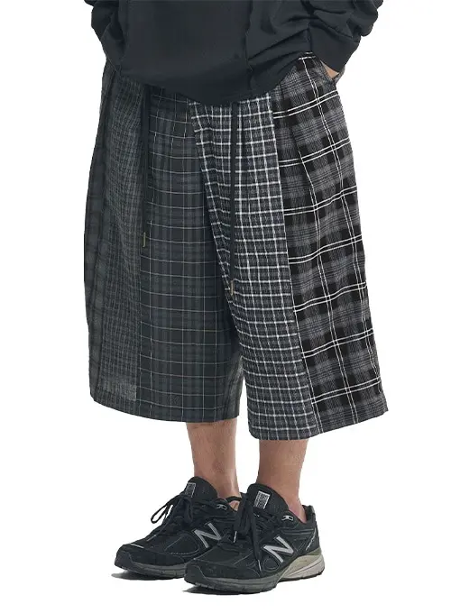 Check Mixed Bermuda Pants [BLACK]