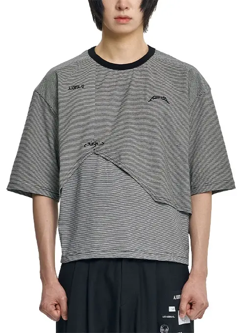 Paneled Stripe Cropped T-Shirt [BLACK]