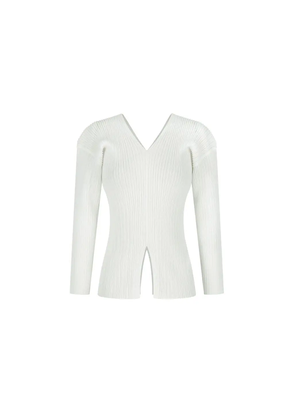 Pleats V-neck Knit Blouse, White