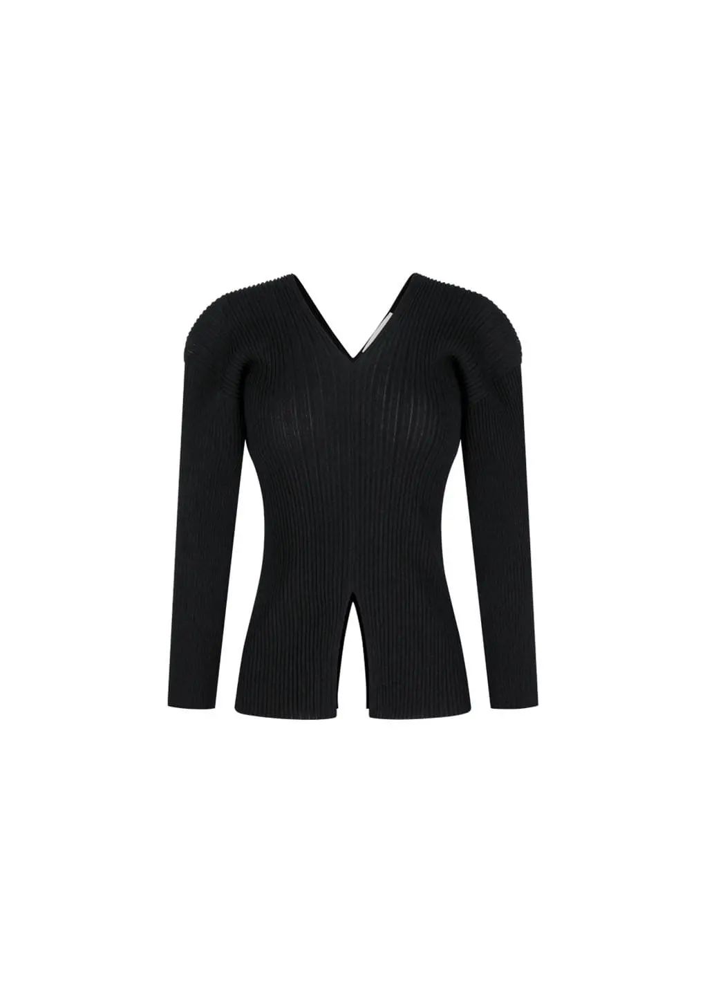 Pleats V-neck Knit Blouse, Black
