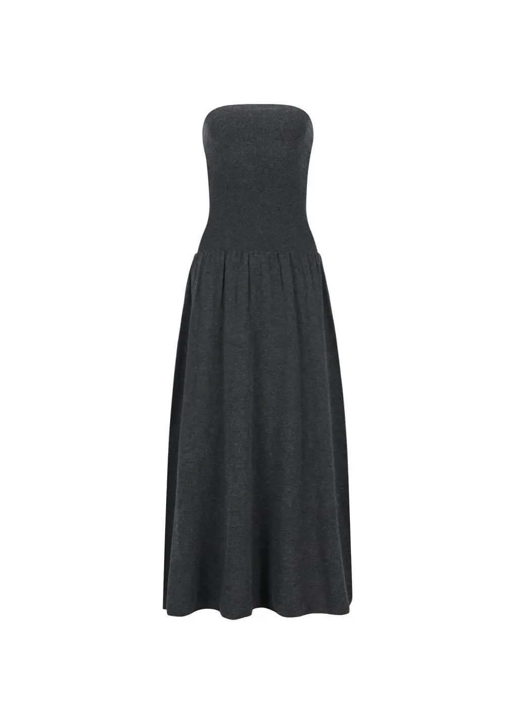 Ribbed shirring knit maxi dress, Charcoal