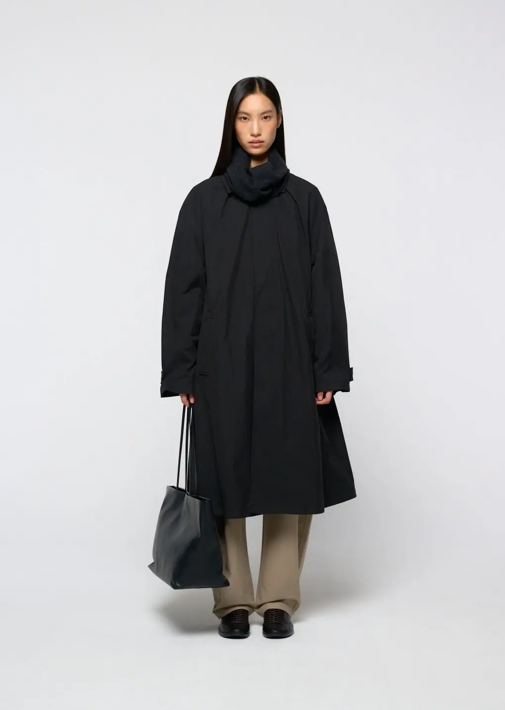 Cotton nylon shirring coat, Black