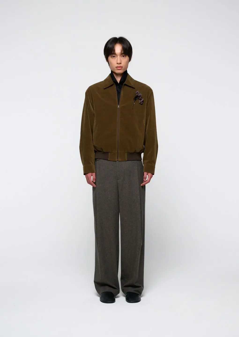 Velvet zip up jumper, Khaki