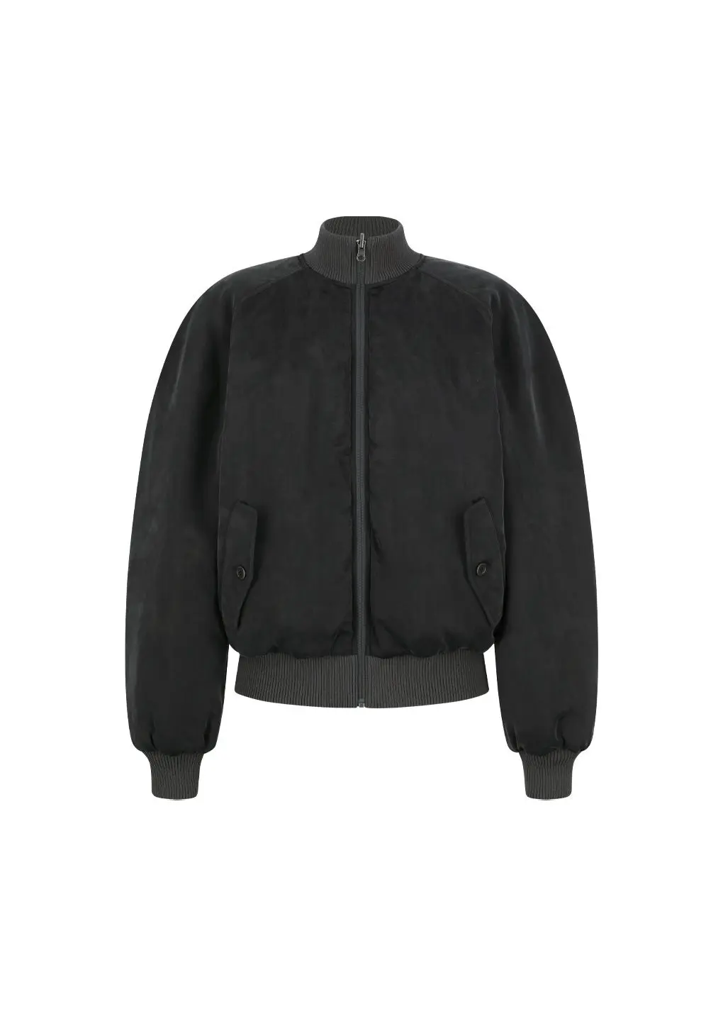 Ribbed silky blouson, Black