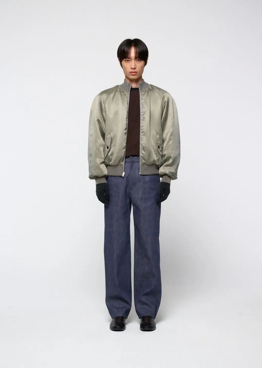 Ribbed silky blouson, Khaki