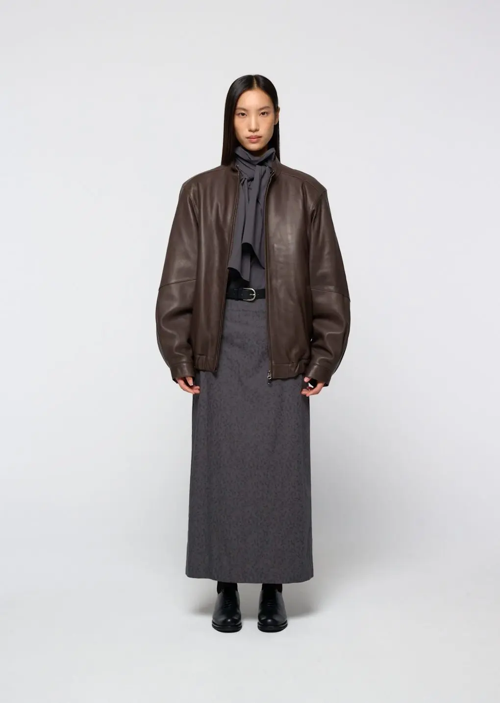 Lambskin leather blouson, Brown