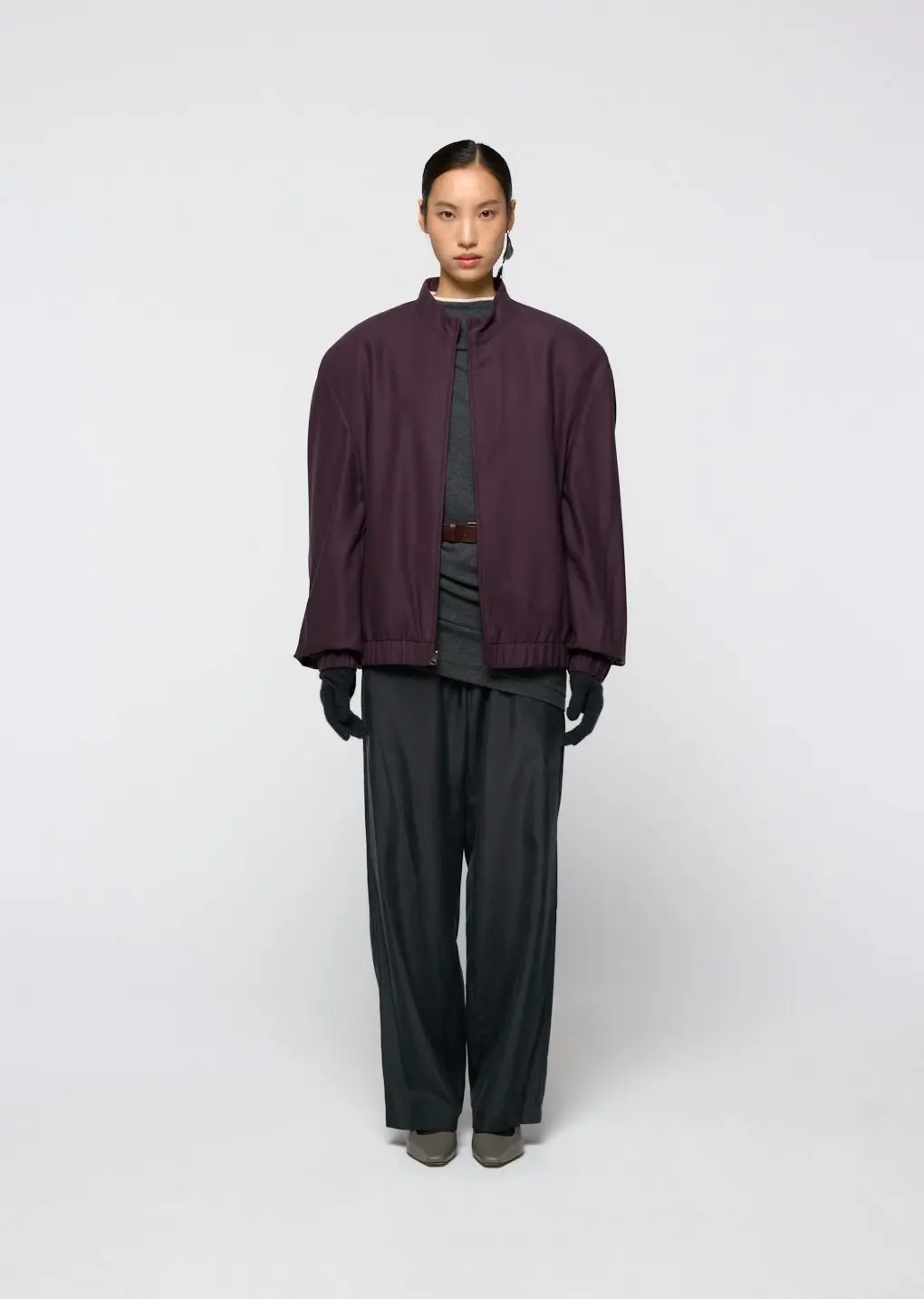Wool banding blouson, Burgundy