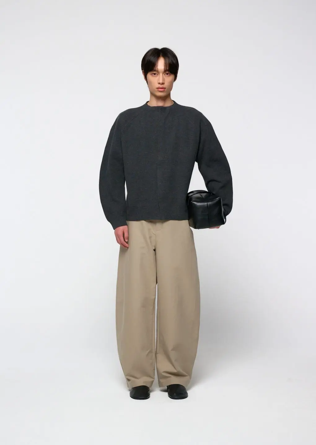 Men's rounded sleeve cardigan, Charcoal