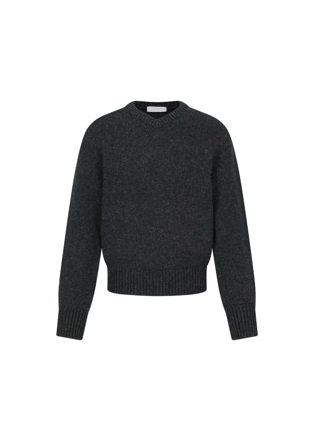 Shetland wool v-neck knit, Charcoal