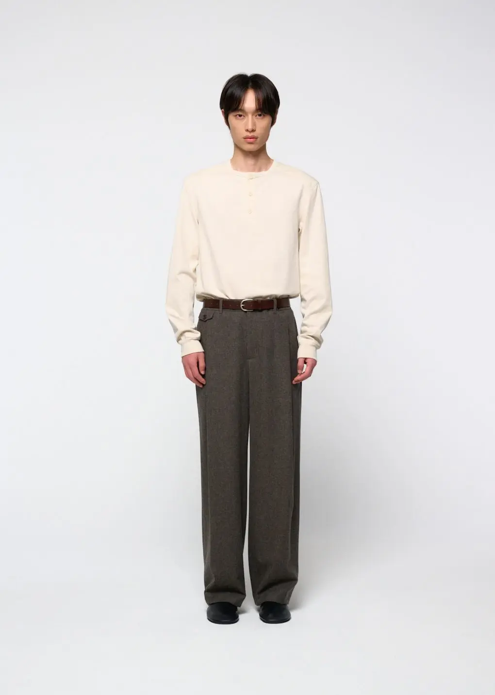 Henley neck long sleeve, Ivory