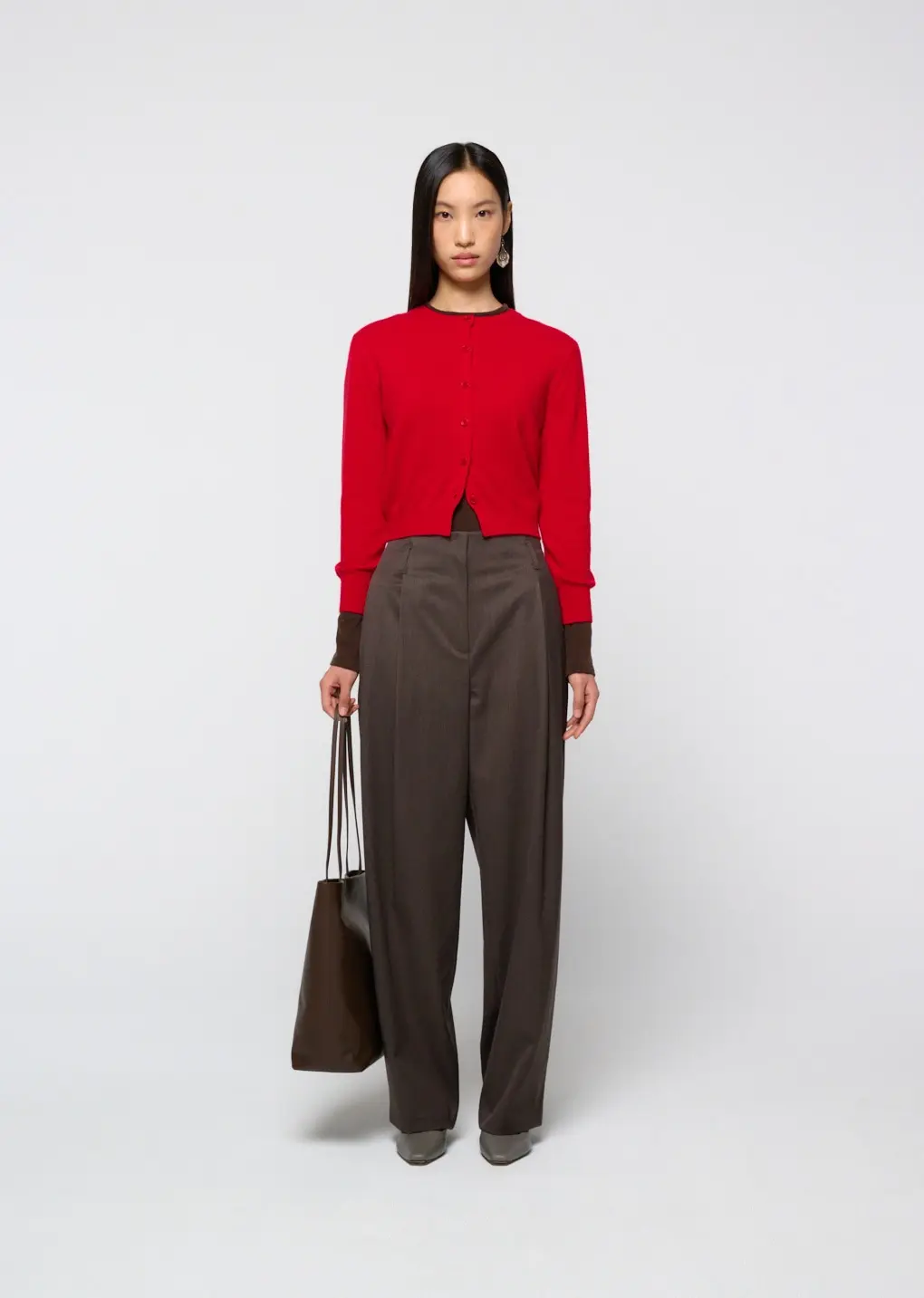 Cashmere Crewneck Cardigan, Red