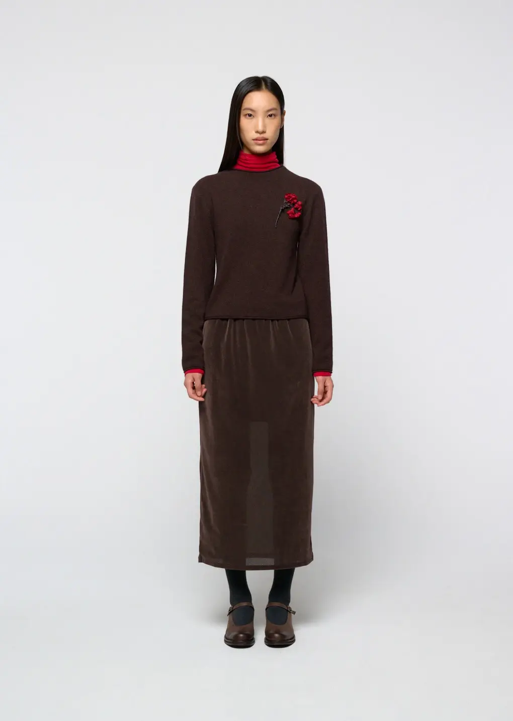 Cashmere Half Neck Knit Top, Brown