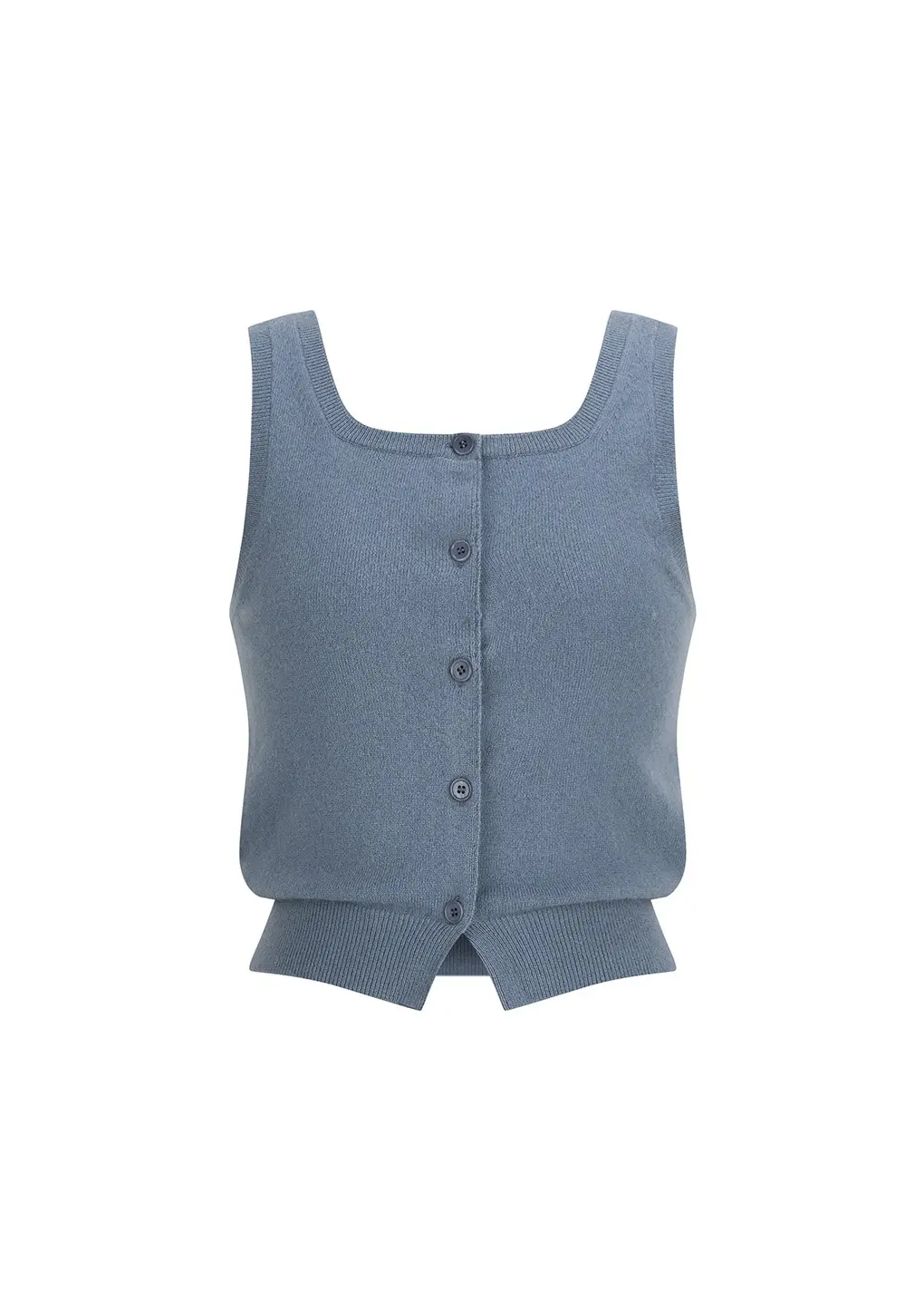 Cashmere Button Up U-neck Vest, Blue
