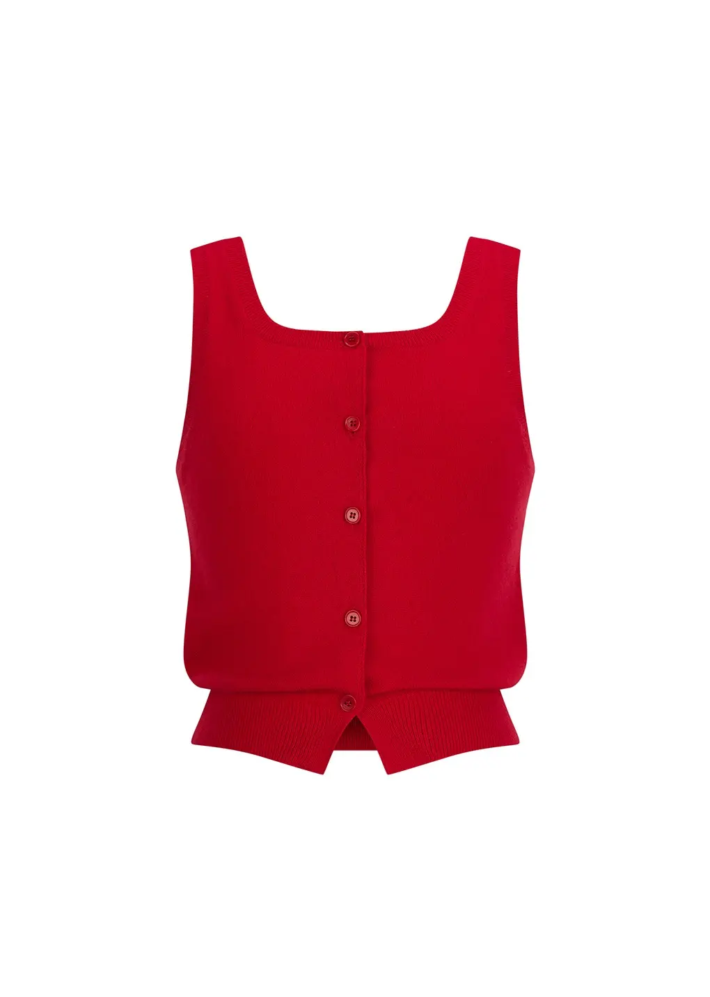 Cashmere Button Up U-neck Vest, Red
