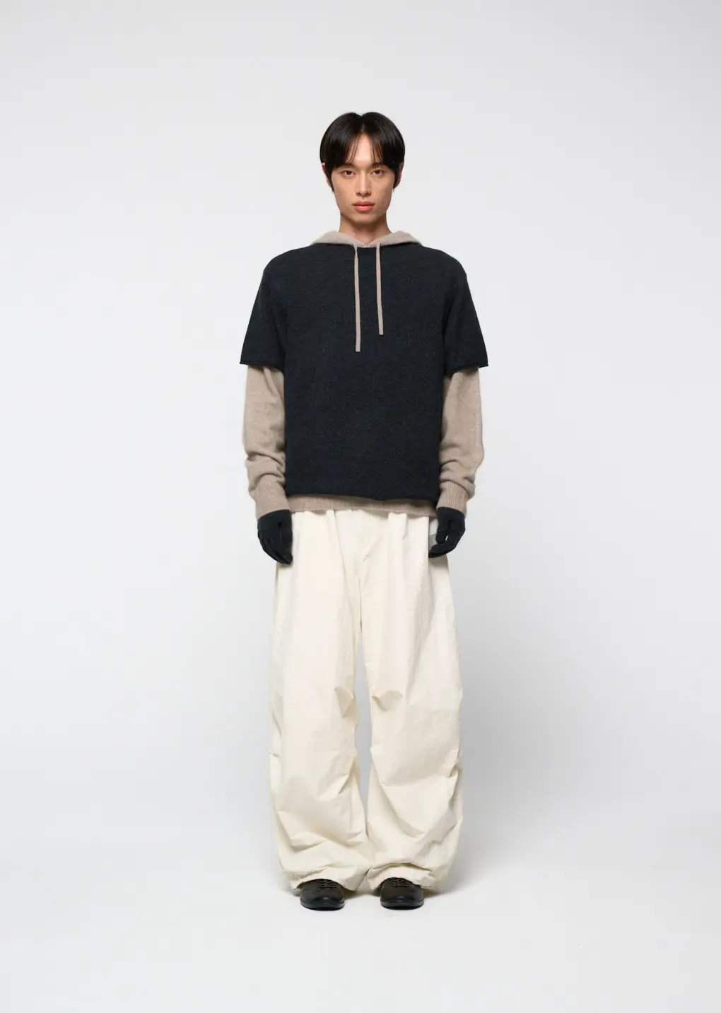 Cashmere Easy Half Sleeve Knit, Charcoal