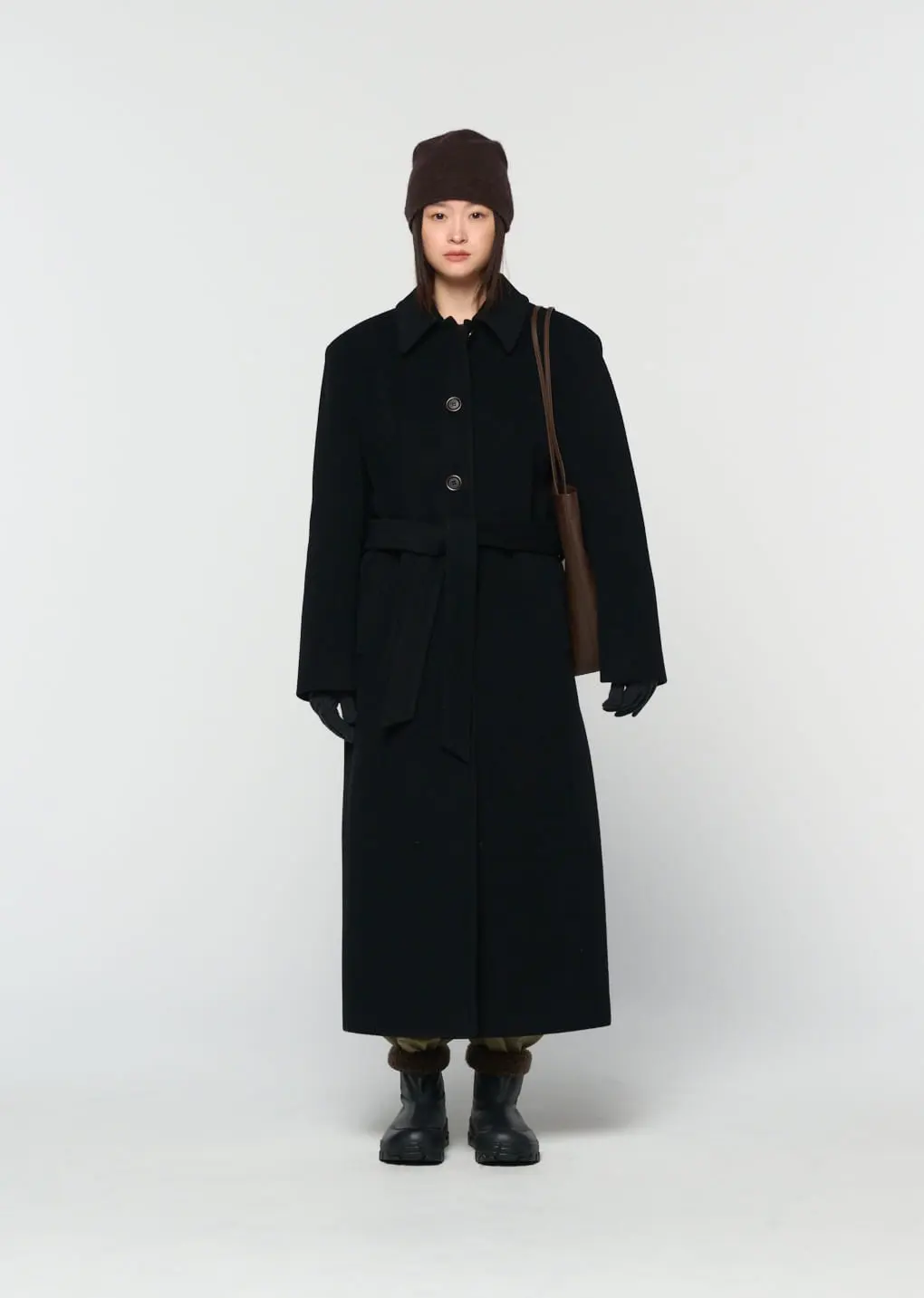 Single Breasted Maxi Long Coat, Black
