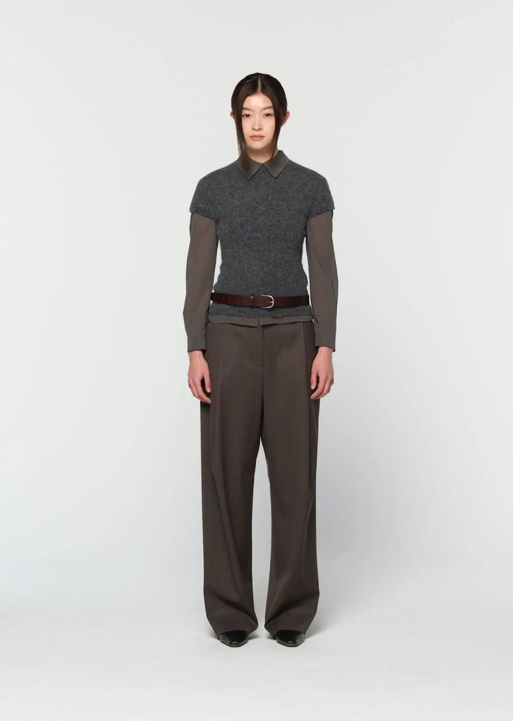 Wholegarment Hairy Knit Top, Charcoal