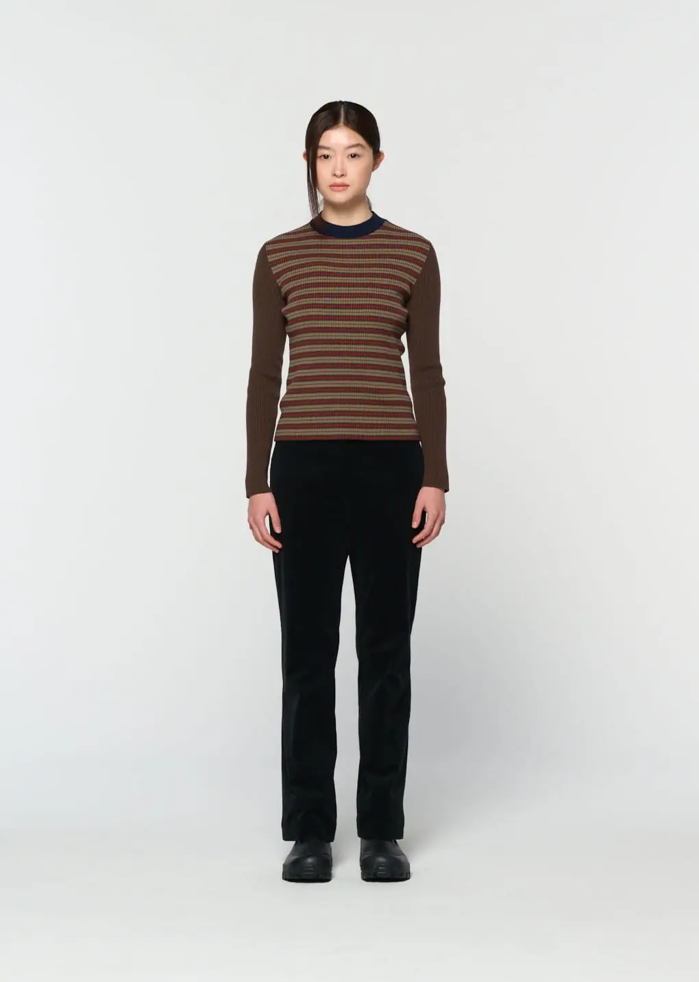 Stripe Round Knit, Brown