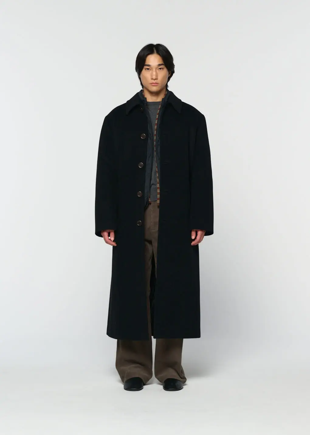 Men's Single Breasted Long Coat, Black