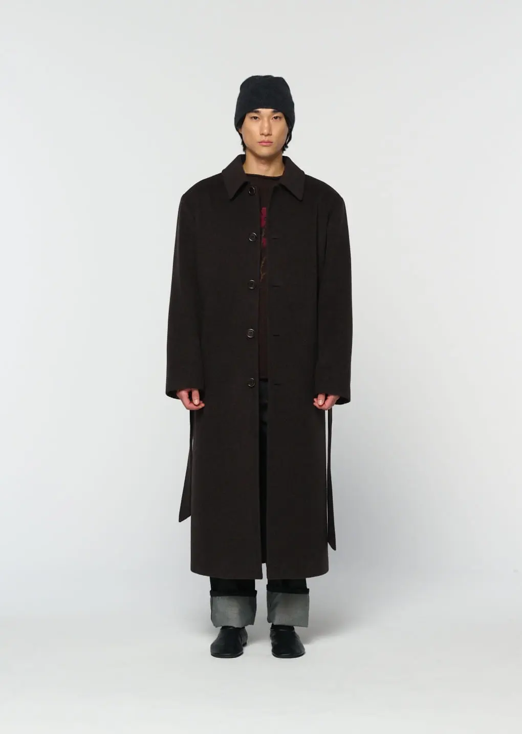 Men's Single Breasted Long Coat, Dark Brown