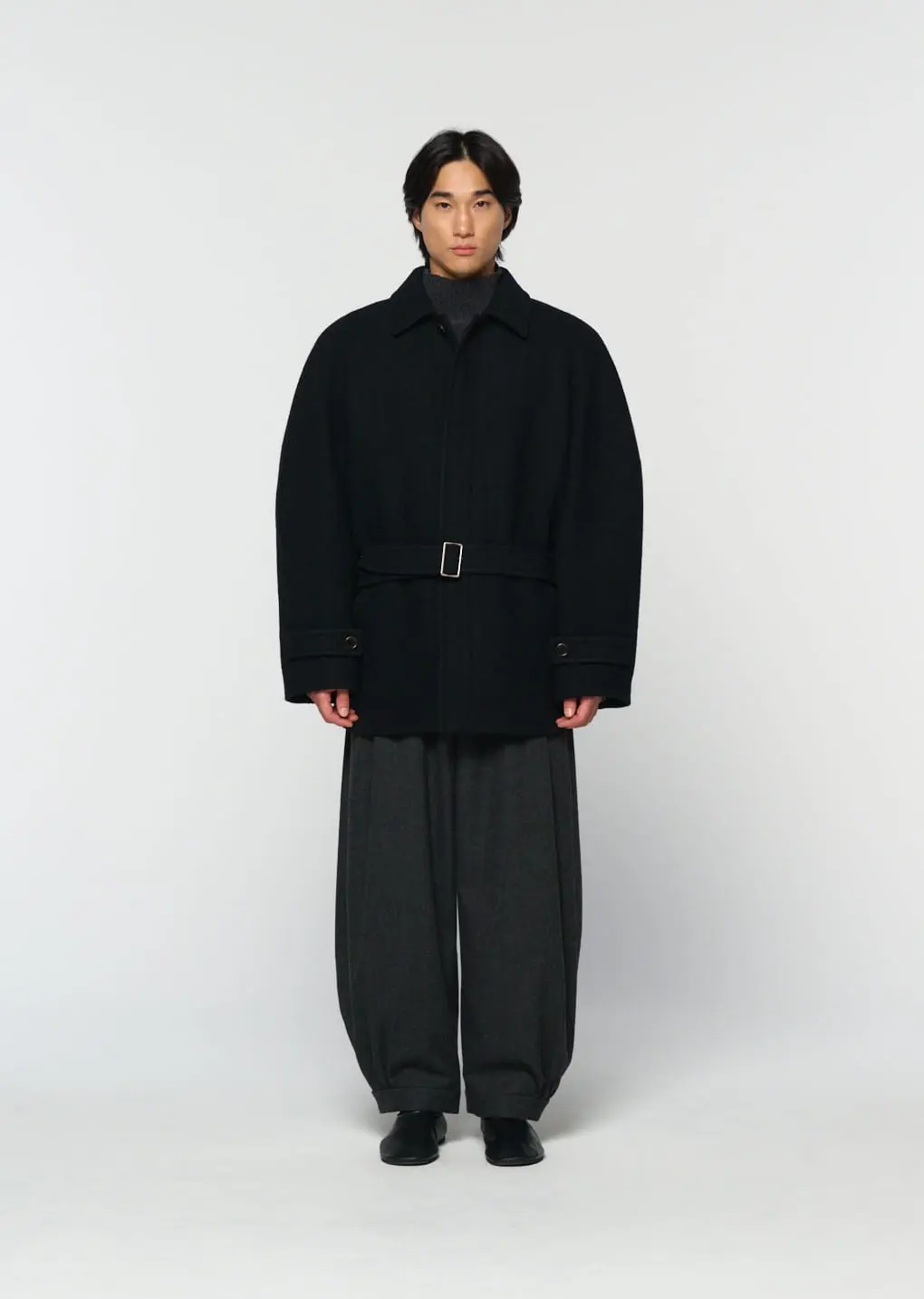 Belted Mid Coat, Black