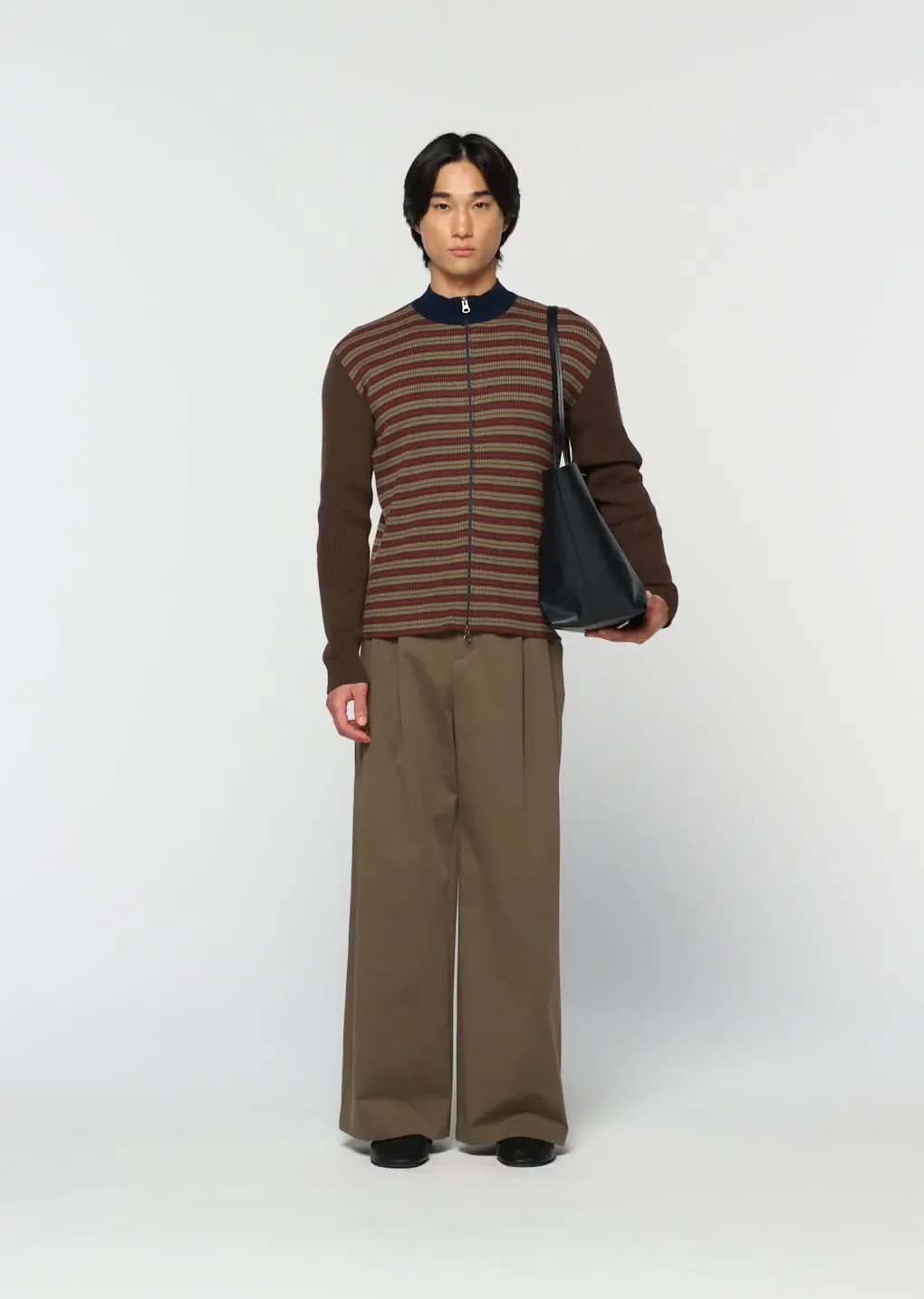 Stripe Zip Up Cardigan, Brown