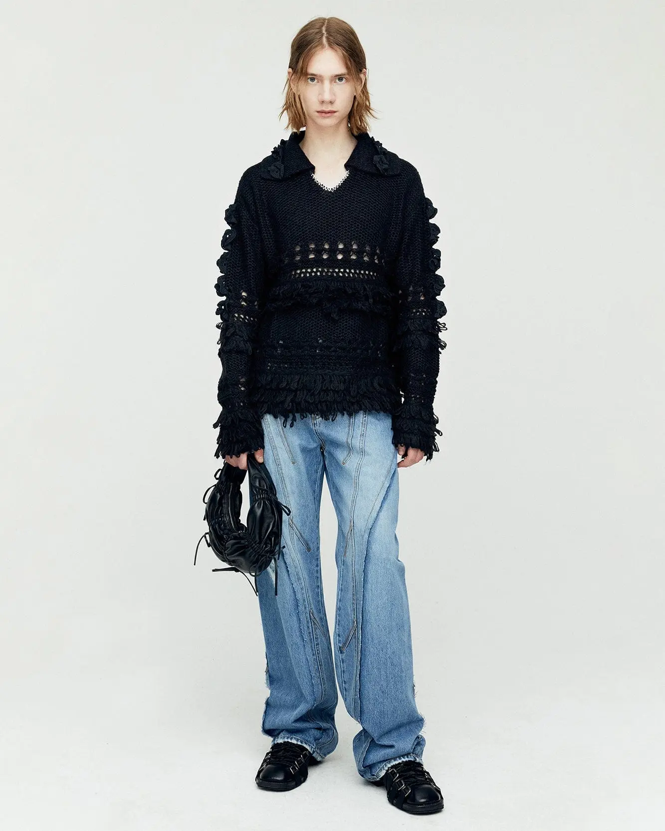 Panel Carpenter Wide-Leg Jeans (Washed Blue)