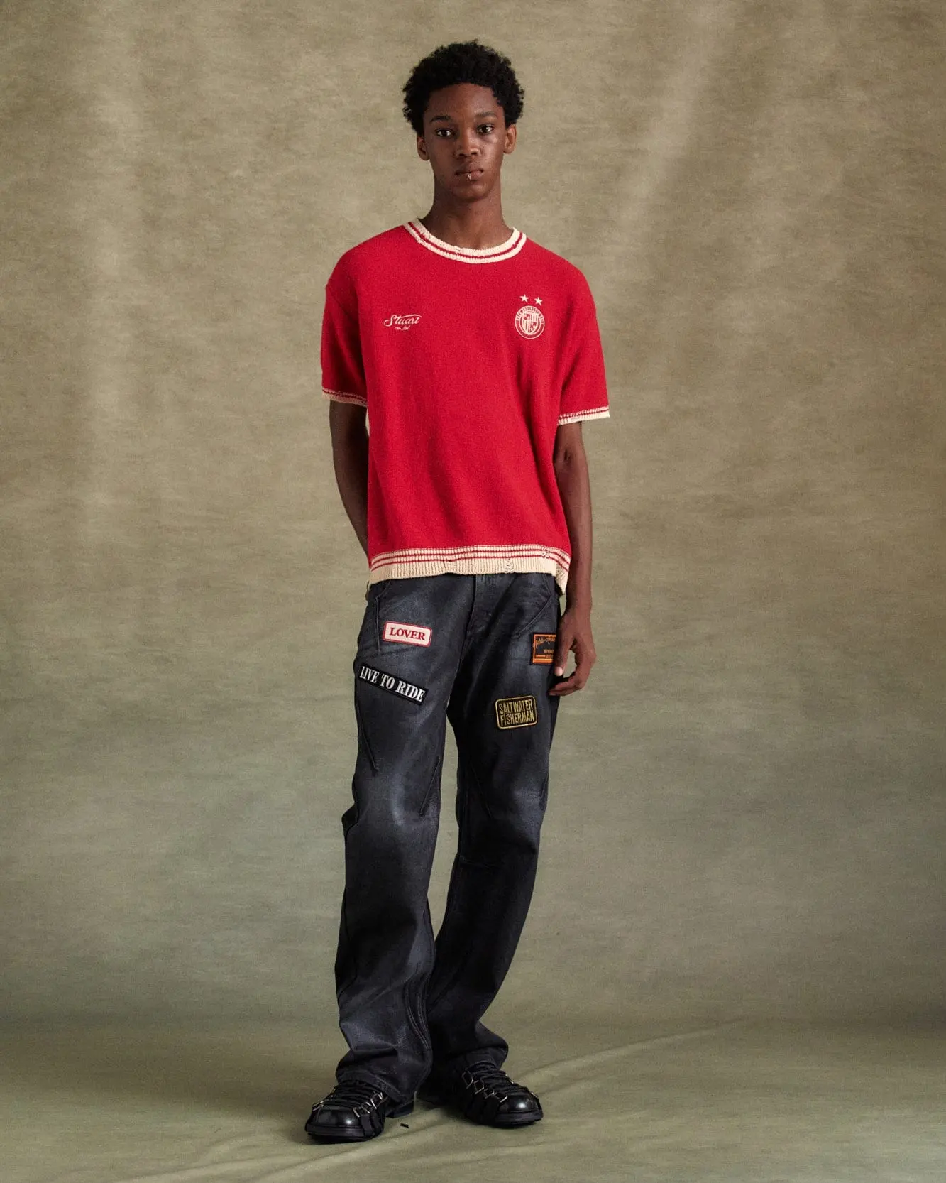 Football Short Sleeve Sweater (Red)