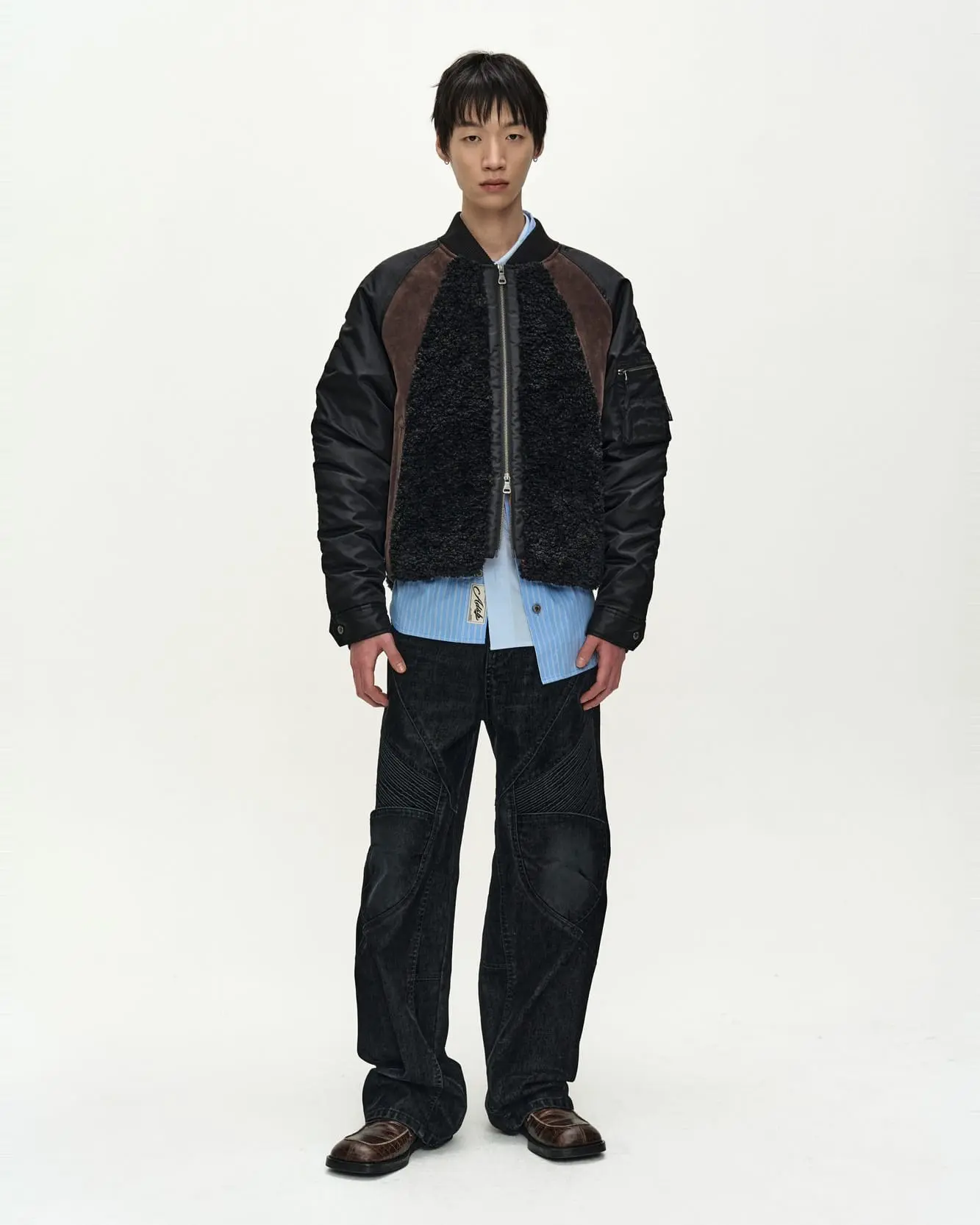 Fur Nylon Raglan Bomber Jacket (Black)