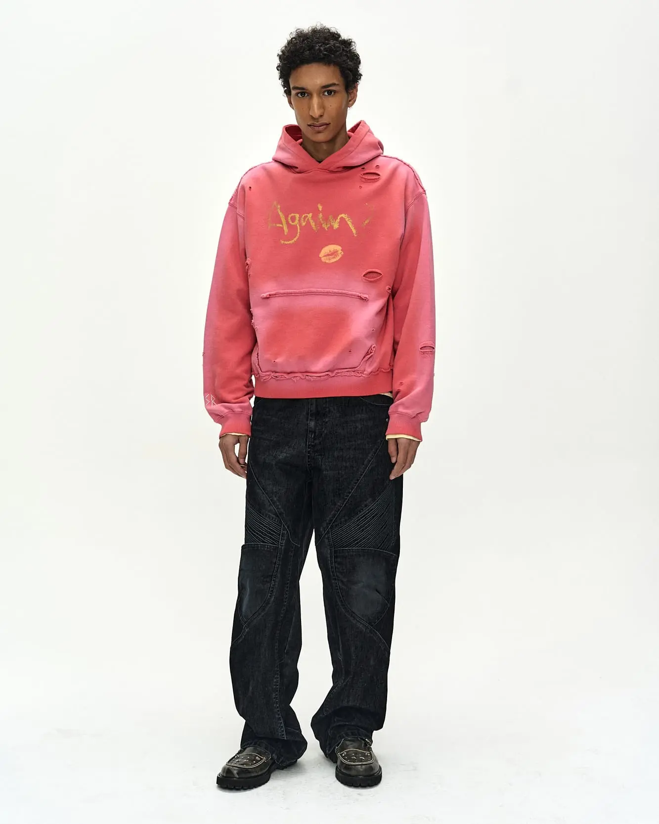 Spray Washed Again Lip Hoodie (Red)