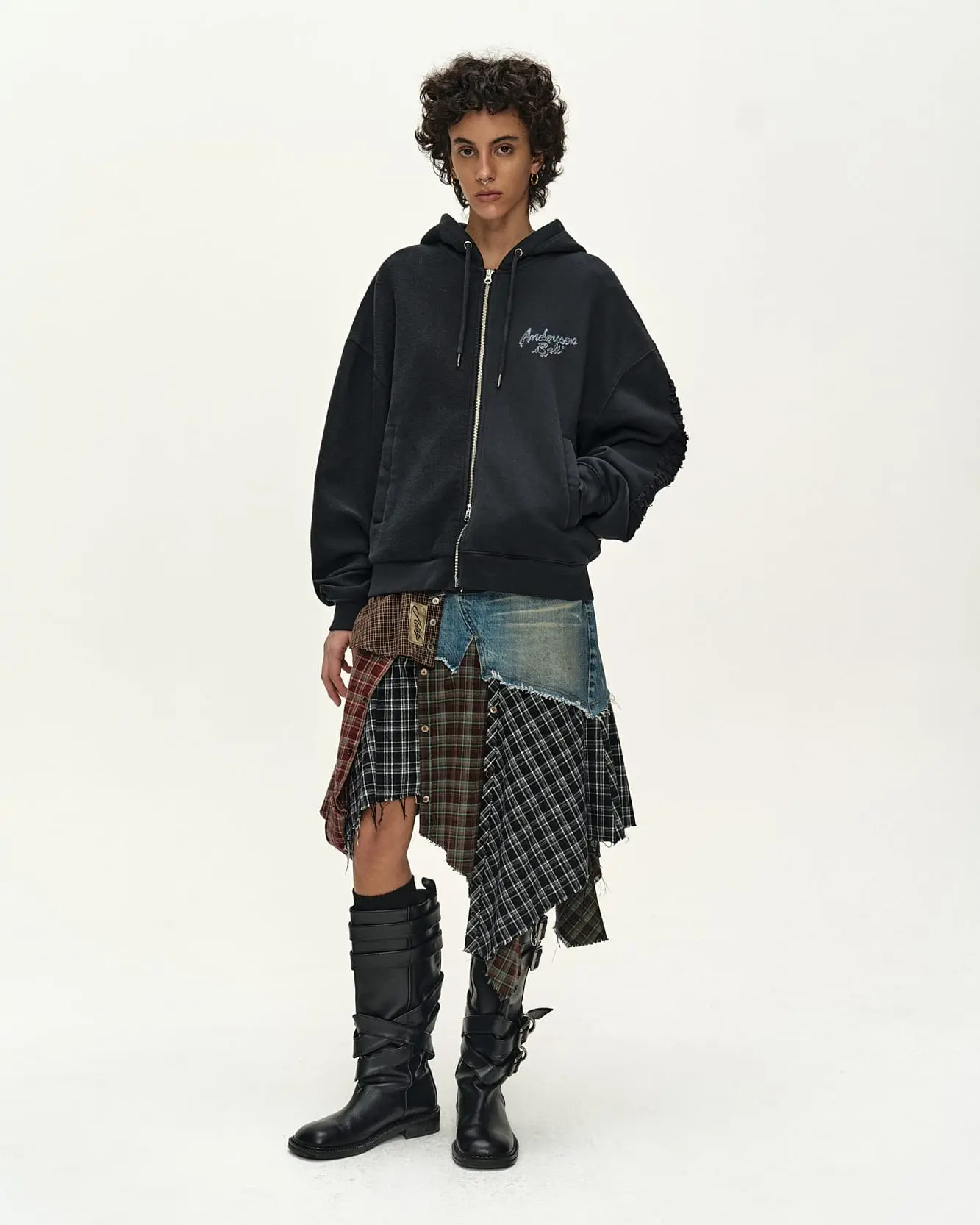 Patchwork Liquid Logo Hood Zip-Up (Charcoal)