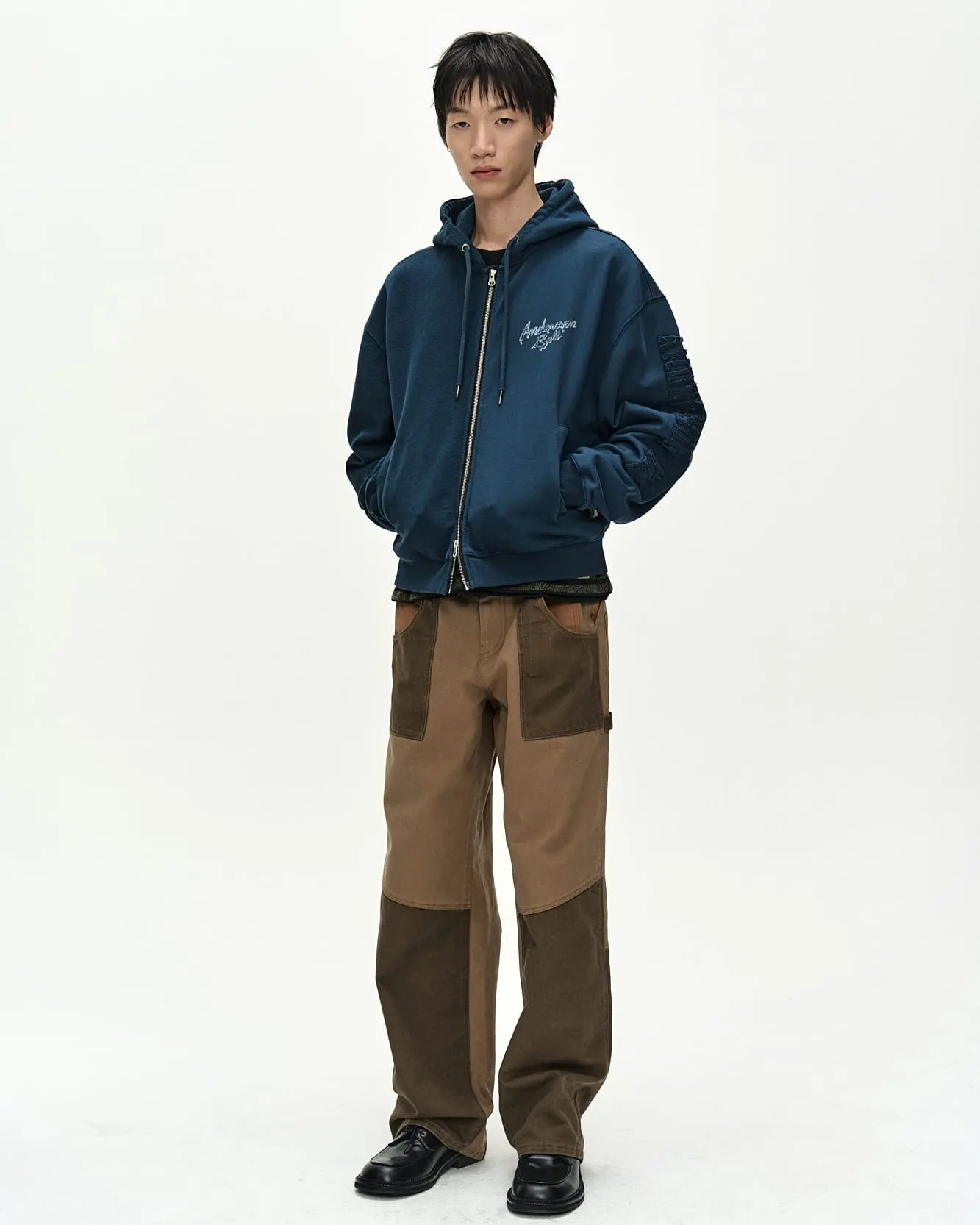 Patchwork Liquid Logo Hood Zip-Up (Deep Blue)