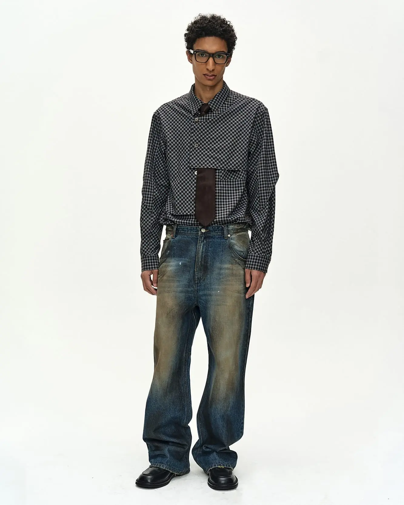 Maey Check Layered Shirt (Brown/Blue)