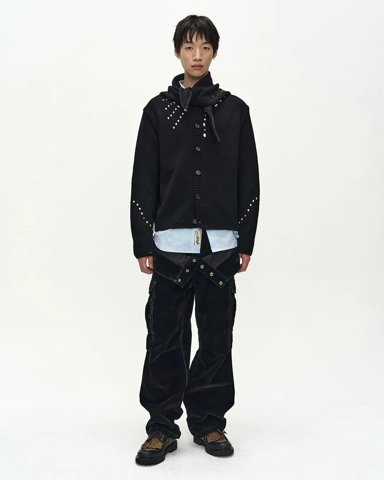 Flock Velvet Double Waist Wide-Leg Jeans (Black)