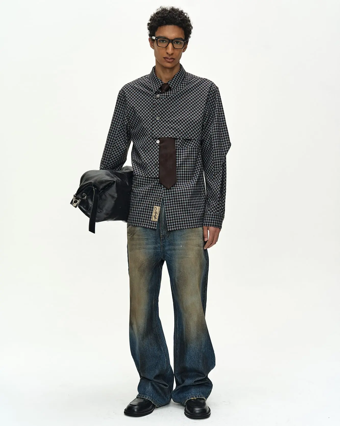 Coated Blue Wide-Leg Jeans (Blue)