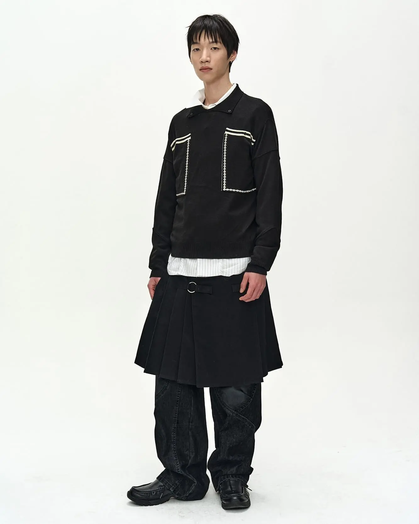 Big Pocket Polo Sweater (Black)