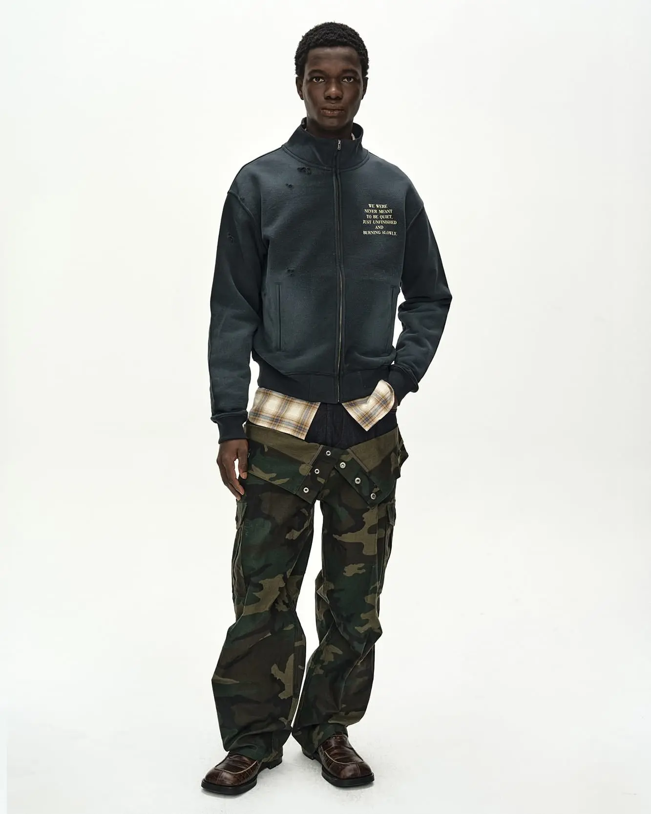 Frame 001 High-Neck Zip Up (Charcoal)