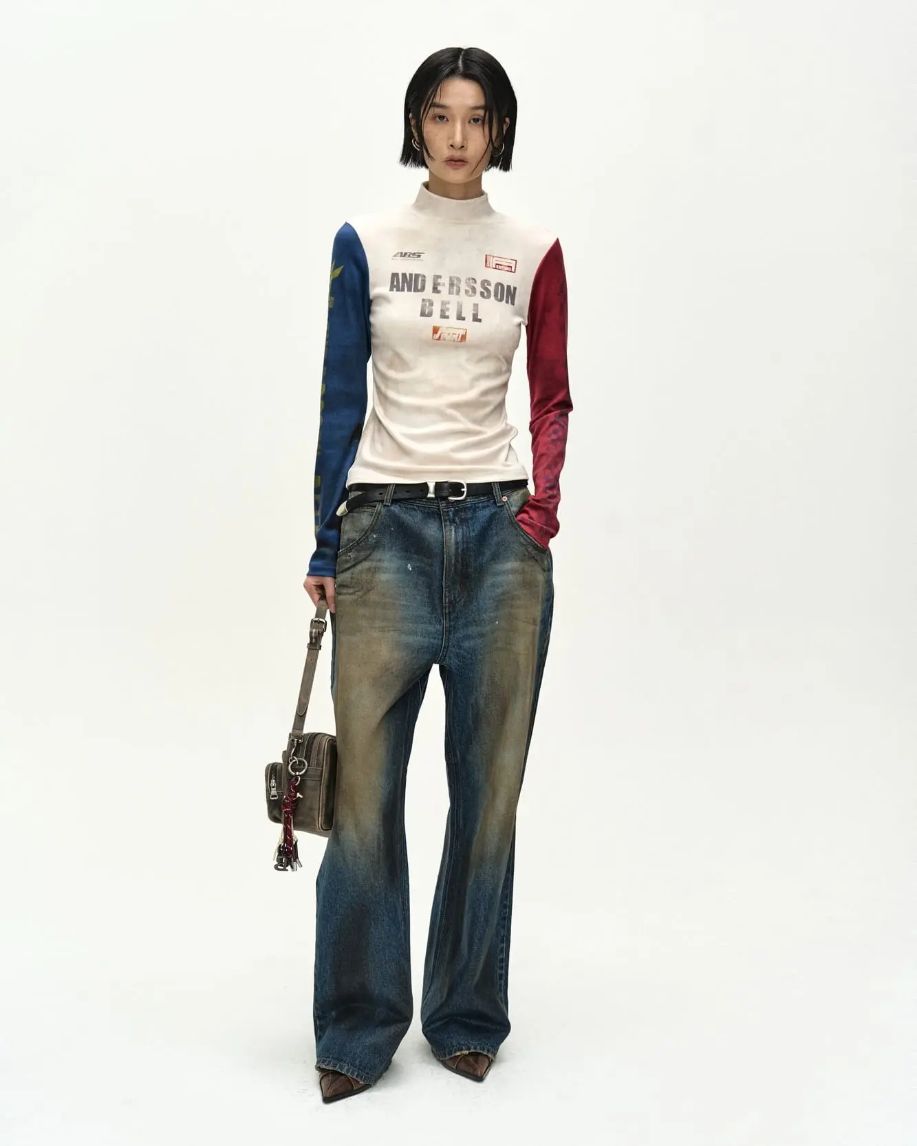 Racing Graphic Color-Block High-Neck Top (Navy/Red)